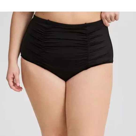 Torrid 4 High Rise Ruched Swim Bottom black - Picture 2 of 10